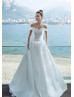 Off Shoulder White Satin Glamorous Wedding Dress